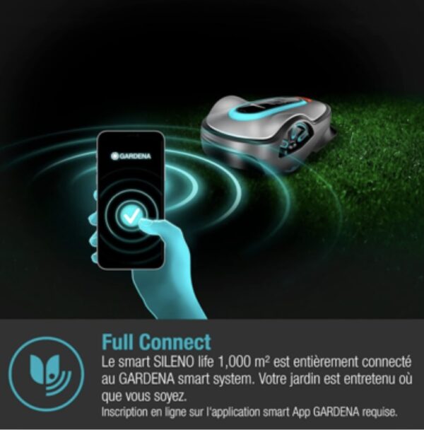 GARDENA SILENO life 1000. Tondeuse robot connectée Bluetooth®. < 1000m². Tond sous la pluie. Capteur de gel. Nettoyage à l’eau. Ultra-silencieuse – Image 3